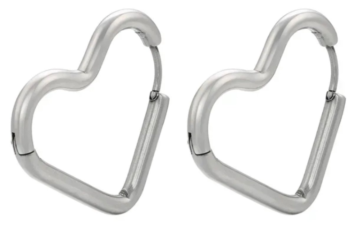 Plux Fashion Hart Oorbellen - Zilver - 2mm/2,5cm - Dames - Zilveren Oorbellen - Heart Earrings - HipHop Oorbellen - Sieraden Cadeau - Luxe Style - Duurzame Kwaliteit - Valentijn