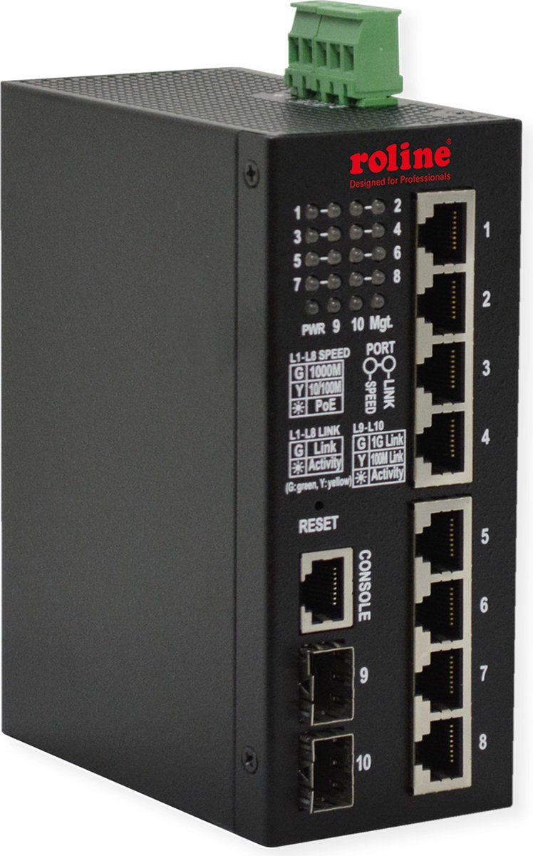ROLINE industriële gigabitswitch, 10 poorten, PoE+, Smart Managed, 240 W