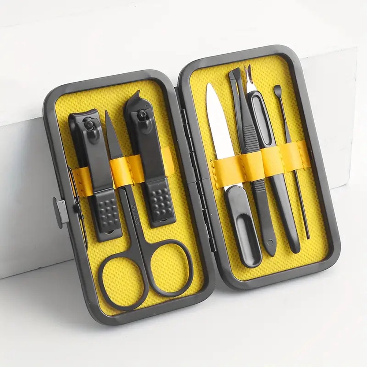 Luxe Gele 7-in-1 Manicure Set - Nagelknipper, Schuine Nagelknipper, Wenkbrauwtrimmer, Dode Huidvork, Pincet, Comfortabele Oorpincet - Voor Mannen en Vrouwen