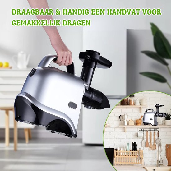 Sapcentrifuges Groenten En Fruit - Elektrische Sapcentrifuge voor Groenten en Fruit met Eenvoudige Reiniging, Achteruit-kauwfunctie, Stille Werking (60 dB), Eenvoudige Montage - Inclusief Reinigingsborstel en 2 Handige Kopjes — afbeelding 2