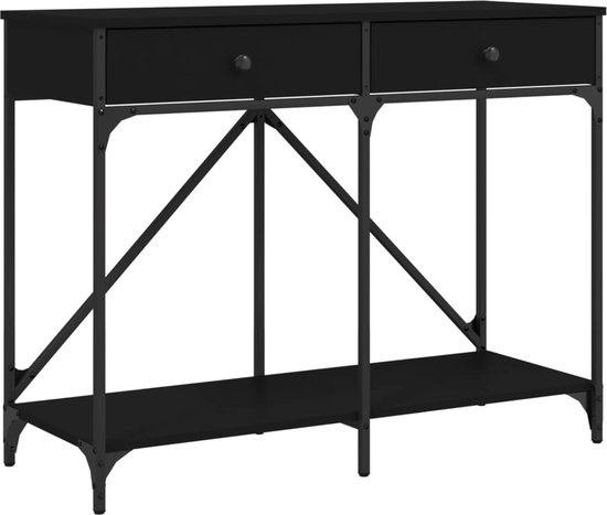 Zwarte Industriële Wandtafel van Bewerkt Hout met Metalen Frame en Opb