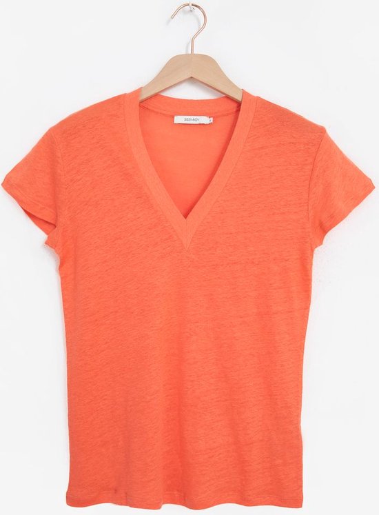 Sissy-Boy - Tee-shirt col V en lin Oranje