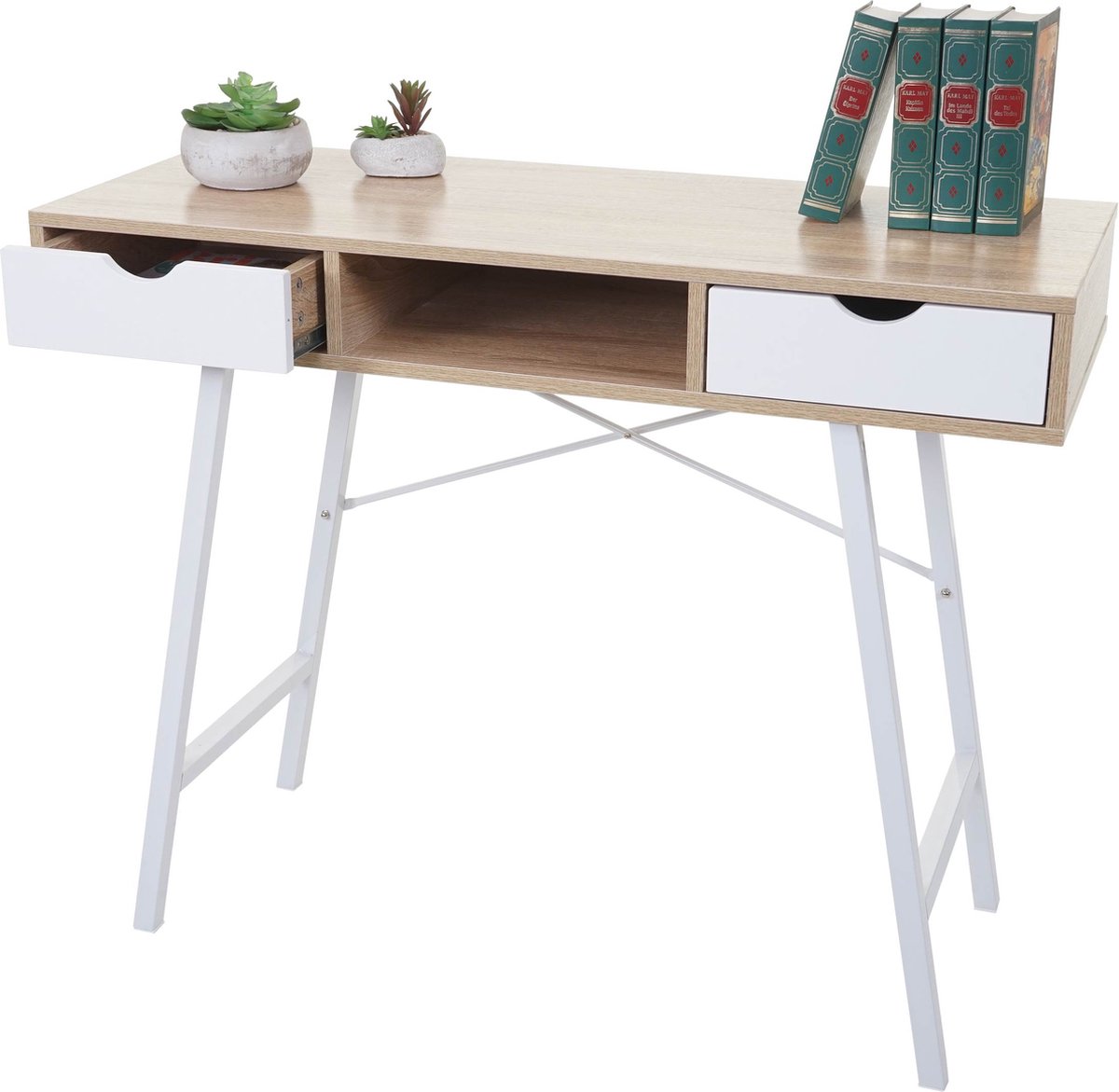 Cosmo Casa Console tafel - Bijzettafel- 3D-Structuur 100x40cm - Natuurlijk- Bruin -Wit