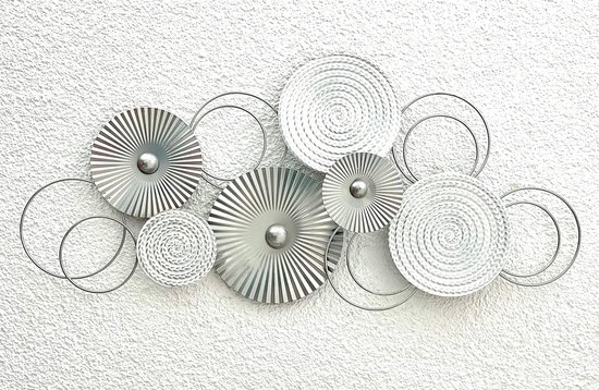 3D muurschildering Sixo metaal wanddecoratie wandversiering cirkels 83x38 cm deco wonen wanddecoratie meerkleurig zilver wit