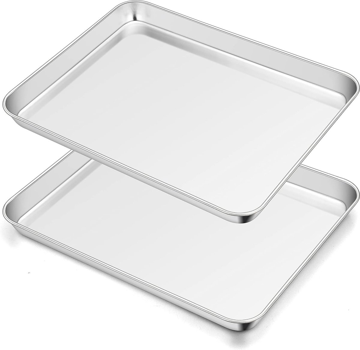Bakplaat, 2 stuks roestvrijstalen taartplaten, bakplaat, rechthoekige ovenplaat voor bakken, braden, serveren, 40 x 30 x 2,5 cm, niet giftig en gezond, vaatwasmachinebestendig