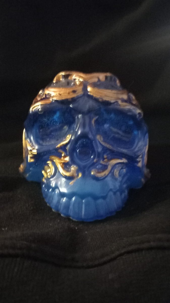 starwolf, skull, theelicht, blauw met gouden afwerking, geschenk, verzamelen, halloween