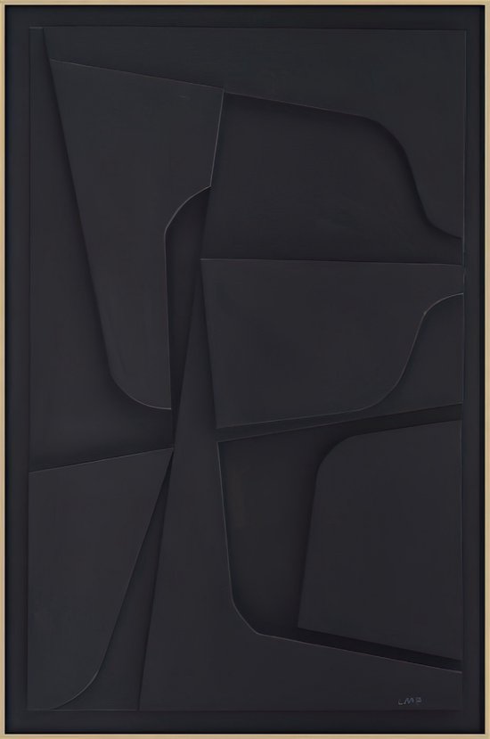 Ter Halle - Schilderij - 3D Art - XL- Zwarte Abstracte Figuren - 100x140cm