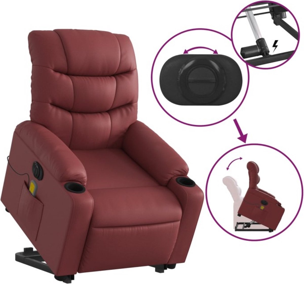 Afbeelding 3 van vidaXL Sta-op-massagestoel Elektrisch Wijnrood