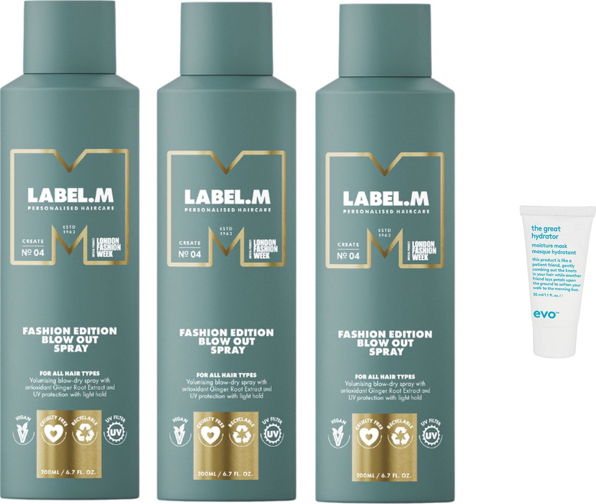3 x Label.M Fashion Edition Blow Out Spray + WILLEKEURIG Travel Size