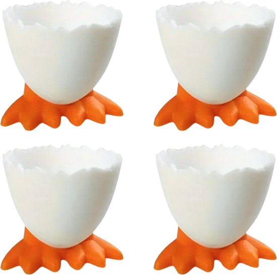 Eierdopjes eenden voetjes - set van 4 - wit - pasen/plastic/kinderen/eidoppen/eierdop/ei/eidopjes/paas decoratie/paasdecoratie/versiering