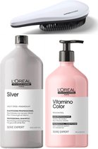 L’Oréal Professionnel - 1L + 750ML - Silver Shampoo + Vitamino Colour Conditioner + KG Ontwarborstel - Voor Wit En Grijs Haar