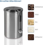 Koffieblik met doseerlepel (luchtdichte aromadoos voor 1 kg koffiebonen, koffiepot van roestvrij staal, voorraaddoos voor het bewaren van bonen) zilver