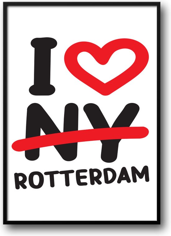 I Love Rotterdam fotolijst met glas 40 x 50 cm - Prachtige kwaliteit - woonkamer - Harde lijst - Glazen plaat - inclusief ophangsysteem - Grappige Poster - Foto op hoge kwaliteit uitgeprint