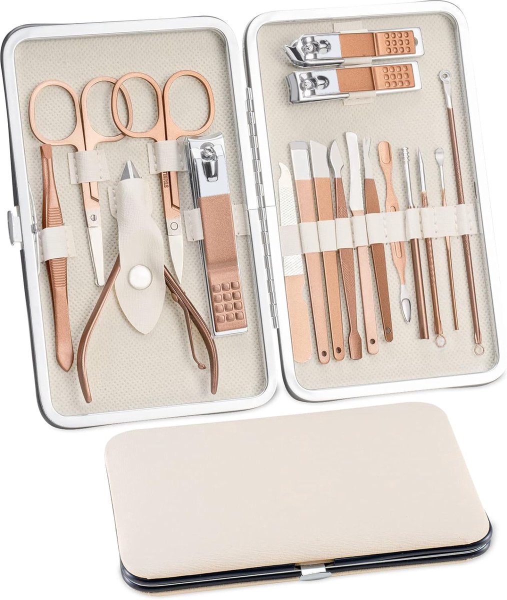 Goedkoopste 18-delige Manicure- en Pedicure Set voor Mannen en Vrouwen - Roze Goud