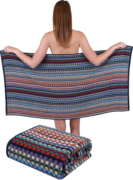 Badhanddoeken XXL badhanddoeken saunahanddoek badhanddoek 100% katoenen badhanddoek geruit kleurrijk maat 70 x 140 cm 2 stuks