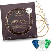 Cordes de guitare acoustique Western Premium - WSP-011 - Cordes de guitare - Comprend 3 médiators en celluloïd