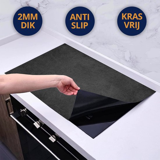 Chefcare Inductie Beschermer Zwart met Witte Krassen - 85x50 cm - Afdekplaat Inductie - Kookplaat Beschermer - Inductie Mat