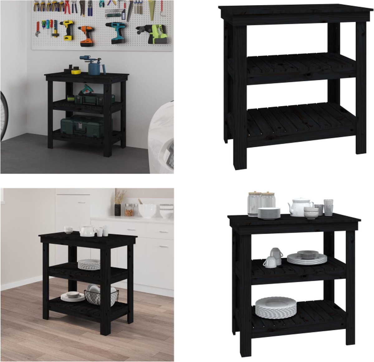 VidaXL Werkbank 78-5x50x80 cm massief grenenhout zwart Werkbank Houten Werkbank Massief Houten Werkbank Opbergbankje