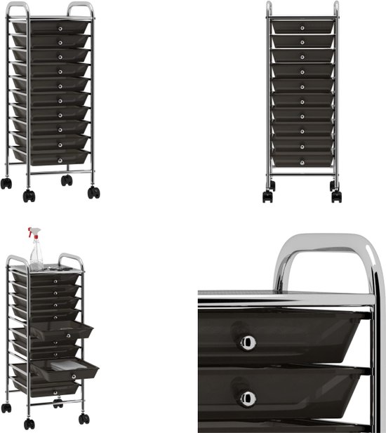 vidaXL Opbergtrolley met 4 lades mobiel kunststof zwart320398 - Transportafhandeling | fnac België