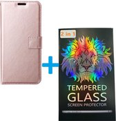 Portemonnee BookCase Hoesje + 2 Pack Screenprotector Glas Geschikt voor: Samsung Galaxy M51 - rose goud