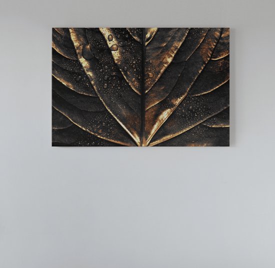 Canvas Schilderij Abstract - Blad - Zwart - Goud - 60x40x2 cm