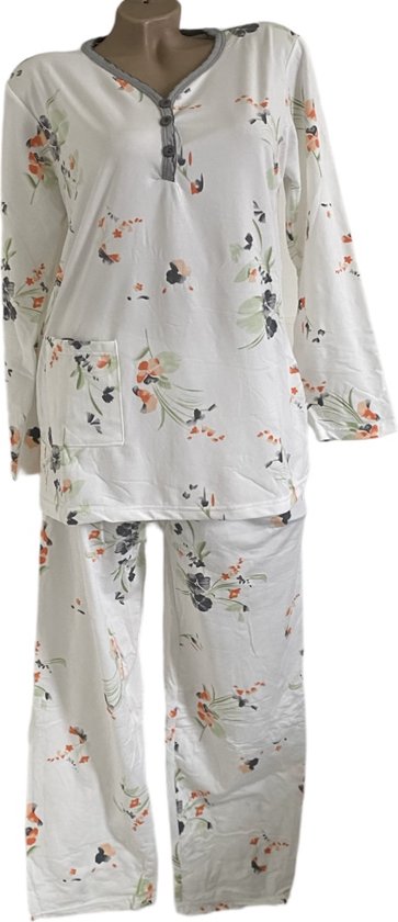 FINE WOMAN® 2302 Gevoerde Pyjama L 38-40 wit/grijs