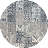 Vintage rond vloerkleed - Patchwork - Tapijten woonkamer - Noon blauw - 110cm ø