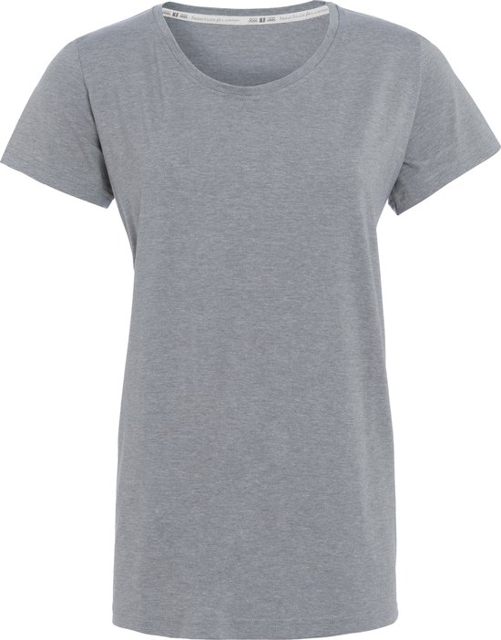 Knit Factory Lily Shirt - Dames shirt met ronde hals - T-shirt met korte mouwen - Shirt voor het voorjaar en de zomer - Superzacht - Shirt gemaakt van 96% viscose & 4% elastaan - Licht Grijs - L