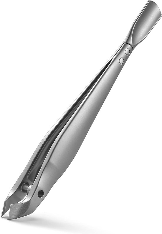 Professionele Nagelriemschaar 2-in-1 - Nagelriemknipper en Precisie Pincet - Roestvrij Stalen Nagelriemschaar voor Gemakkelijk Nagelriemen Knippen met Cuticle Slider - Mat Zilver (5mm)