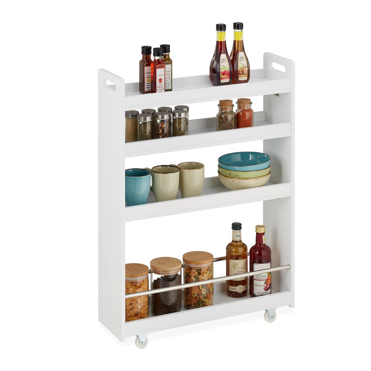 keukentrolley - 4 laags - smal - badkamer trolley - op wieltjes - 83,5 x 18 x 59,5 cm - wit