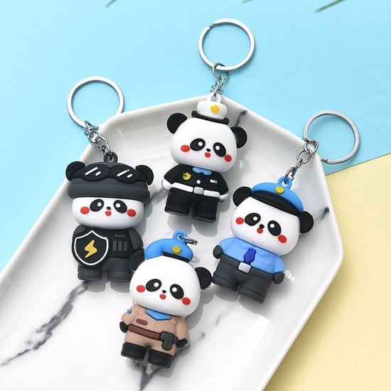 Set van 4 panda-hangers-Mannen Vrouwen Jongens Meisjes Siliconen Leuke PVC Cartoon Dier Sleutelhanger Creatieve Nieuwjaar Gift Bags Pop Hanger Autosleutel Hanger Metalen sleutelhanger-Panda