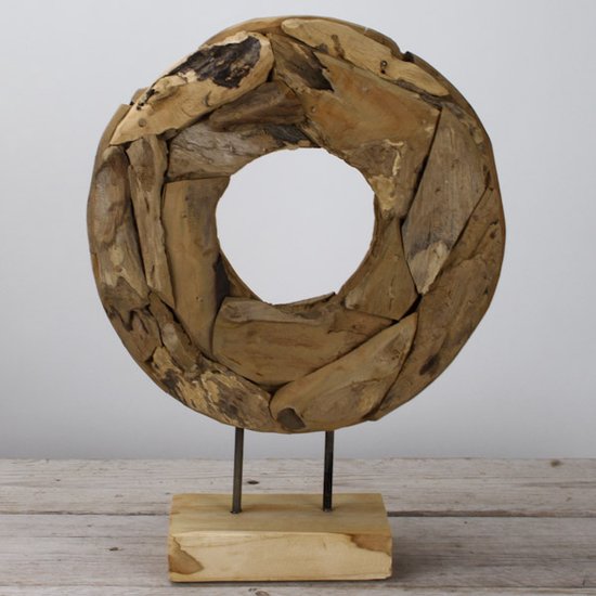Teak | Decoratie | Rond hout | Round wood | Op standaard | Dia 40xH50 cm | Vensterbank