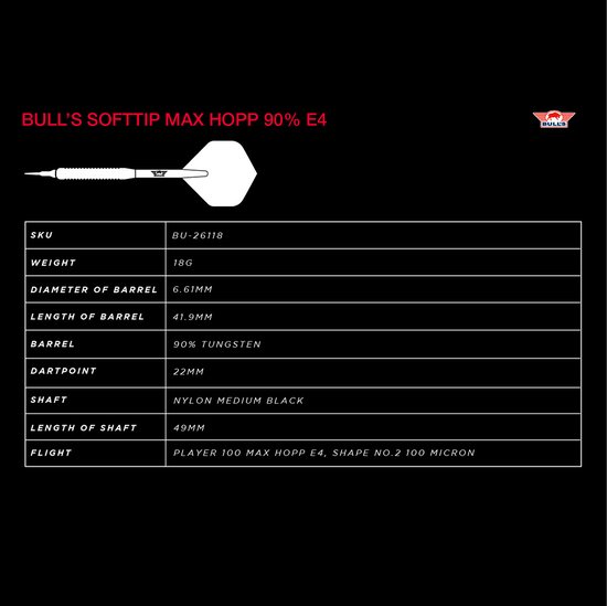 Softtip Bull's Max Hopp 90% Edition 4 18g van Bull's — afbeelding 5