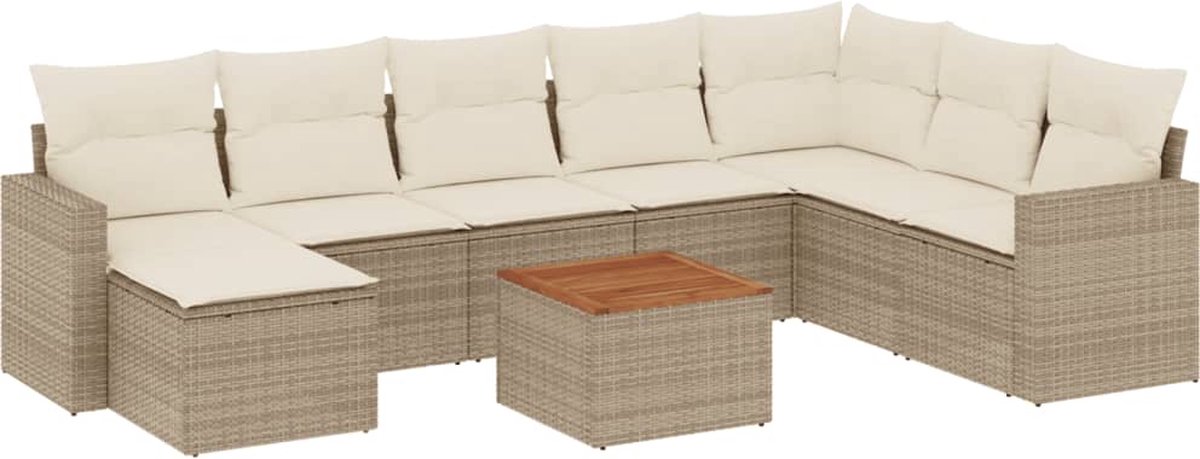 vidaXL 9-delige - Loungeset - met - kussens - poly - rattan - beige