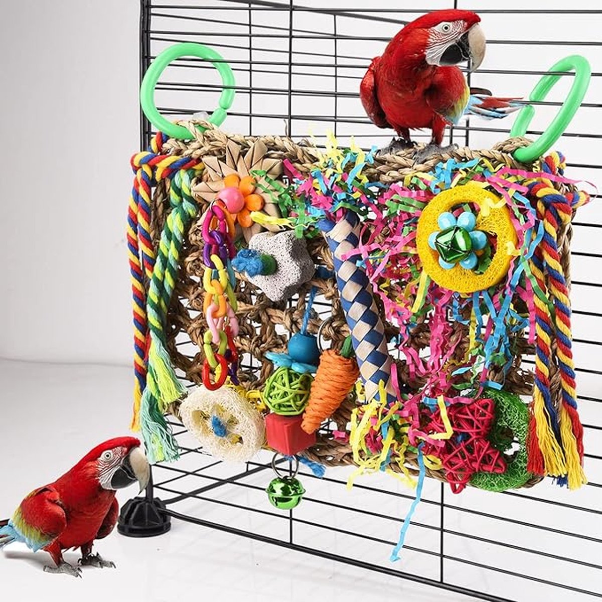 Parkiet speelgoed, papegaai kauwspeelgoed, kleurrijk, natuurlijk veilig houten blok schommel om op te kauwen voor alle papegaaien en vogels (rood)