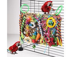 Parkiet speelgoed, papegaai kauwspeelgoed, kleurrijk, natuurlijk veilig houten blok schommel om op te kauwen voor alle papegaaien en vogels (rood)