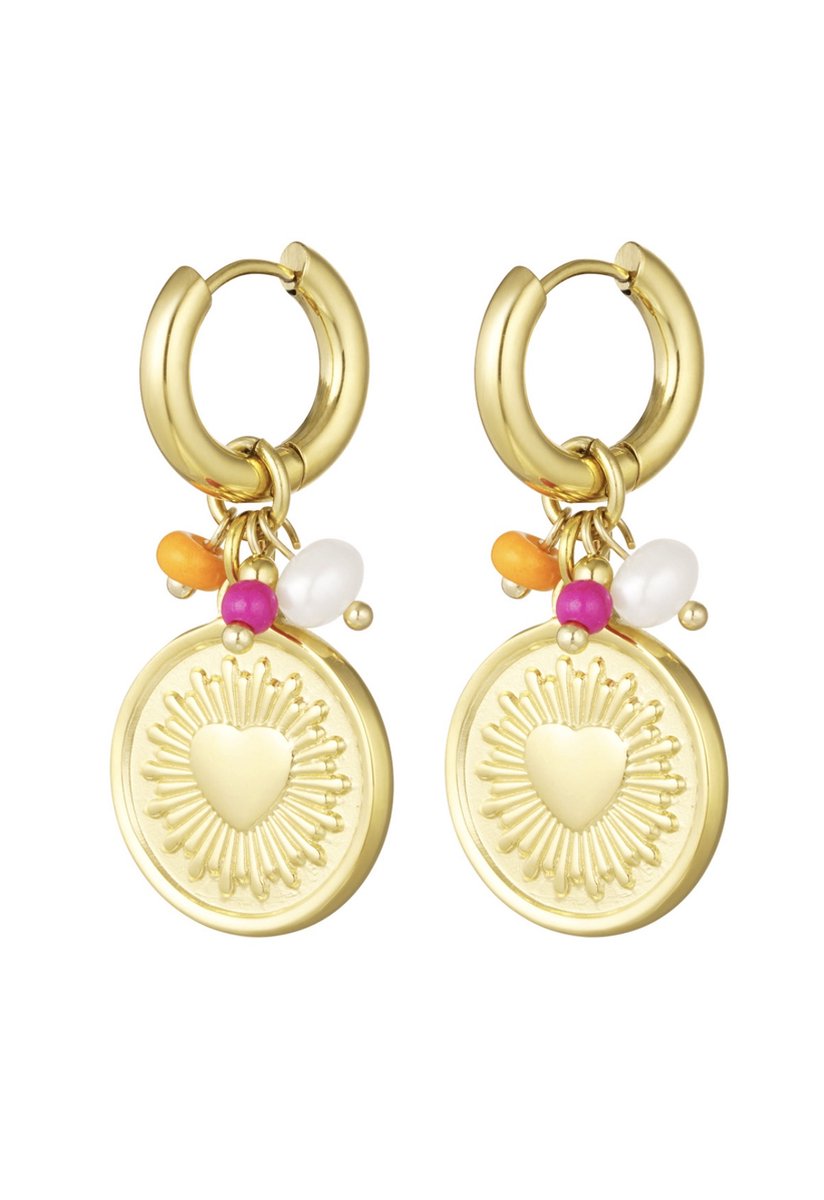 Lâhza Jewelry - Oorbellen ronde coin met versiering dames - Dames oorbellen - RVS