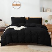 Beddengoed 200 x 200 cm, coton, noir, 100 % coton, dekbedovertrek respirante, parure de lit avec 2 taies d'oreiller 80 x 80 cm + 1 dekbedovertrek avec fermeture éclair.