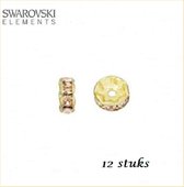 Swarovski Elements, 12 stuks Swarovski strass rondelle spacer kralen, 6mm, goud met crystal golden shadow chatons