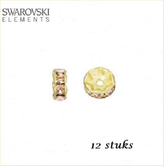 Swarovski Elements, 12 stuks Swarovski strass rondelle spacer kralen, 6mm, goud met crystal golden shadow chatons