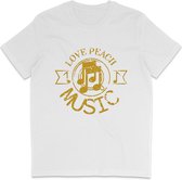 Heren Dames T Shirt - Print en Tekst: Love Peace Music - Wit - 3XL