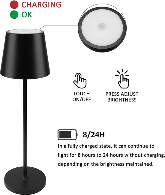 Aipsun 2 Stück Tischlampe Kabellos,LED akku Tischleuchte,6000mAh,Dimmbar Touch Akku Tischleuchte