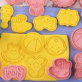 Baby Douche Cookie Cutter Set,8PCS Plastic 3D Cookie Stempels voor Kinderen,Cartoon Biscuit Cutters voor Bakken,DIY Fondant Gebak Cake Decoratie