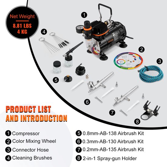 HandyHaven® - Air brush - Verf - Paint - Air brush kit - Spuit pistool - Model spuit - Compressor - Elektrisch - Draagbaar - 120W - 220V - 60Hz - HandyHaven®