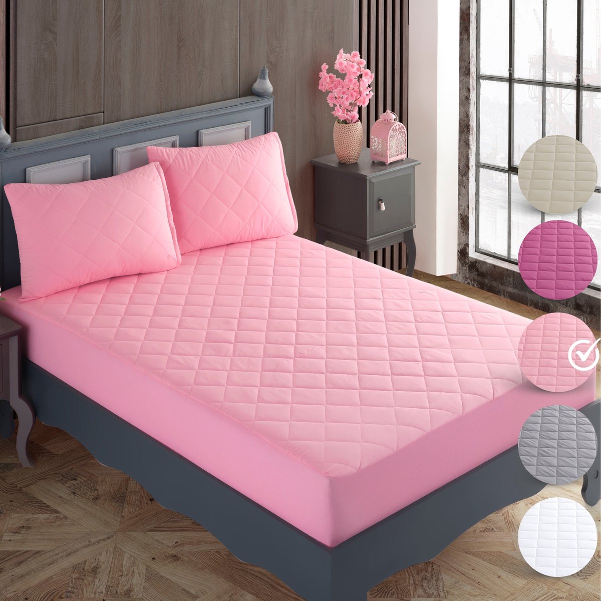 Tavas Waterdicht Matrasbeschermer 100x200 cm Roze Gewatteerde 100% Katoen Molton Hoeslakenbadstof Rondom Elastiek Waterdichte Matras Beschermer Incontinentie