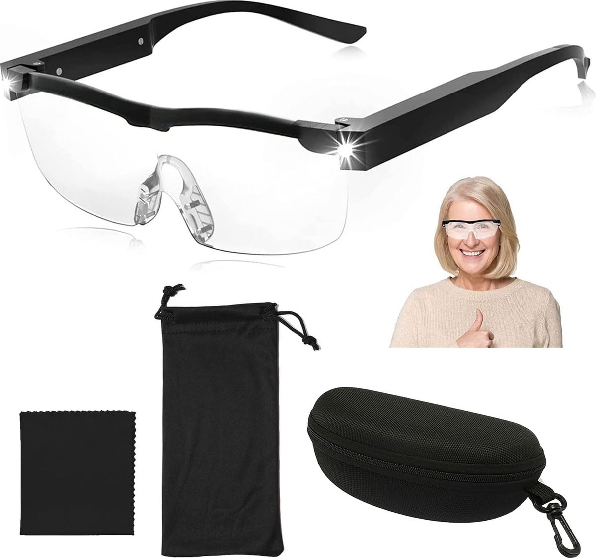 Hoofd Vergrootglas Bril met LED-verlichting - Handenvrije Vergrotingshulp - Loepbril voor Brildragers - Ayangoods
