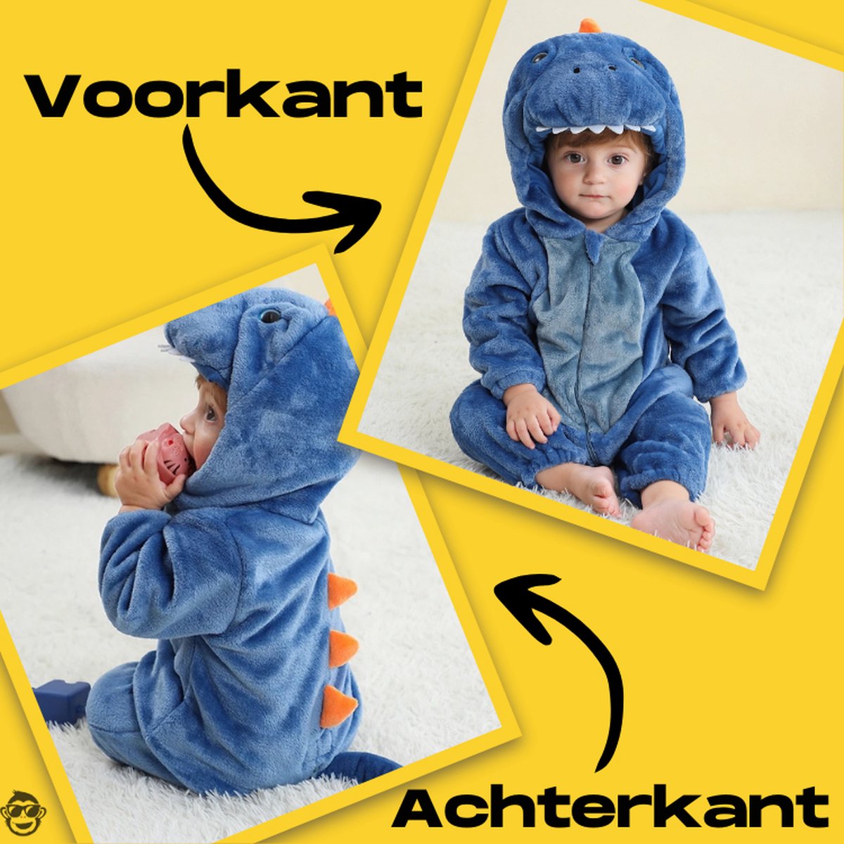 BoefieBoef Dieren Kleuter Onesie Peuter Pyjama Kinderen – Verkleedkleding met Luierrits – Carnaval Dierenpak - Halloween en Kraamcadeau - Zacht Flanel - Baby Romper - Boxpak - Jongens - Meisjes - Kruippak - Dinosaurus Blauw T-rex — afbeelding 2