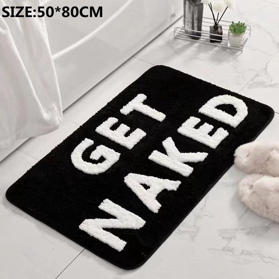 Inshere Get Naked Badmat, schattige badmat met witte letters, grappige roze badmat voor woningdecoratie, zacht & absorberend pluche, antislip bodem, wasbaar 80 cm x 51 cm
