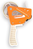 Discountershop Handige Plakbandhouder - Set inclusief Tape Dispenser en 2 Tapes (15m x 48 mm) - Wit & Oranje - Plastic & Metaal
