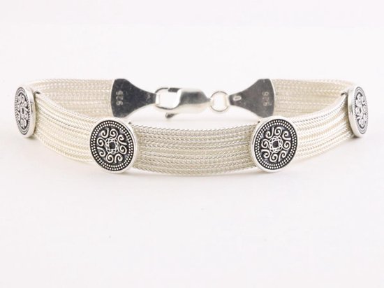 Traditionele zilveren armband met niëllo decoraties - lengte 17 cm